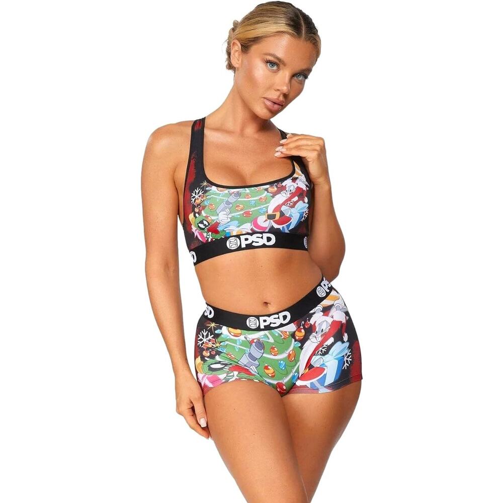 PSD Women's Looney Christmas Sports Bra, Multi, Size X Large
